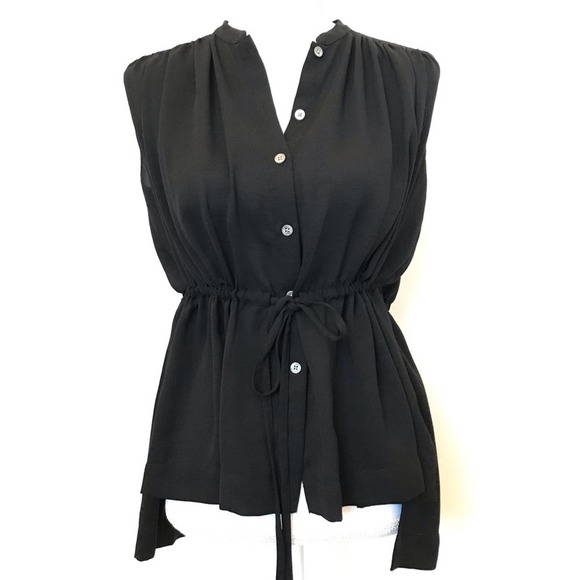 Banana Republic Tops - Banana Republic Black Drop Hem Tank Cinched Waist Button Up Blouse Size XXSP